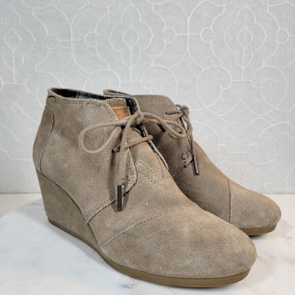 Toms Women's Shoes Size 8.5 Brown Suede Lace-Up Almond Toe Buck Wedges Heels - Picture 3 of 12